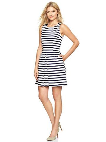 Gap Stripe Sateen Fit &amp; Flare Dress - Navy & White Stripe