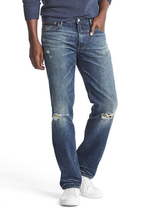 Gap Men Original 1969 Destructed Vintage Straight Fit Jeans - Dark Wash