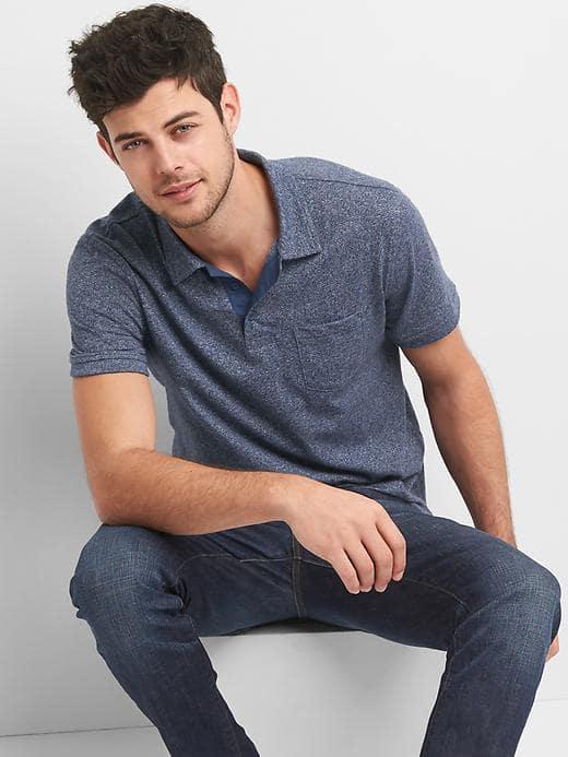 Gap Men Short Sleeve Marled Polo - Navy Heather