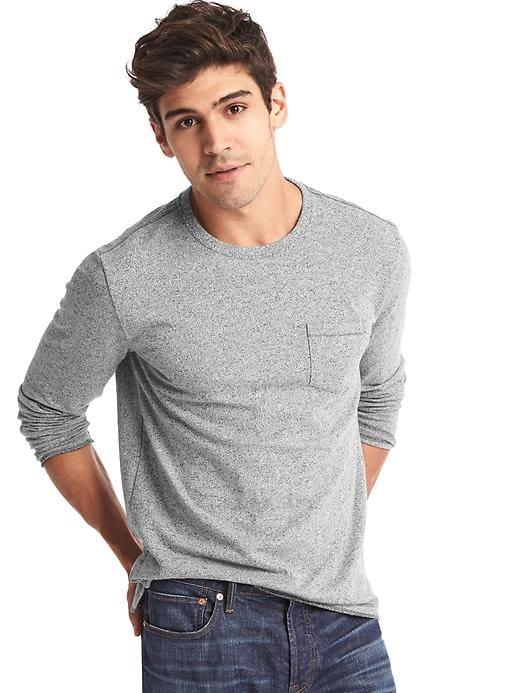 Gap Men Marled Long Sleeve Pocket Tee - Marled Black