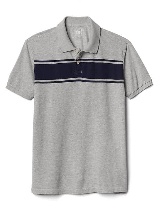 Gap Men Short Sleeve Stripe Pique Polo - New Heather Grey