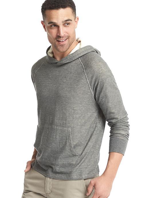 Gap Men Ribbed Pullover Hoodie - Dark Charcoal Heather