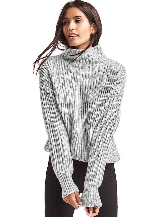 Gap Women Funnel Neck Shaker Sweater - Light Heather Gray