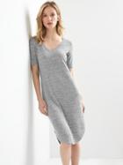 Gap Softspun Knit V Neck Midi Dress - Light Grey Marle