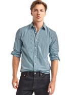 Gap Men True Wash Mini Checkered Standard Fit Shirt - Going Green