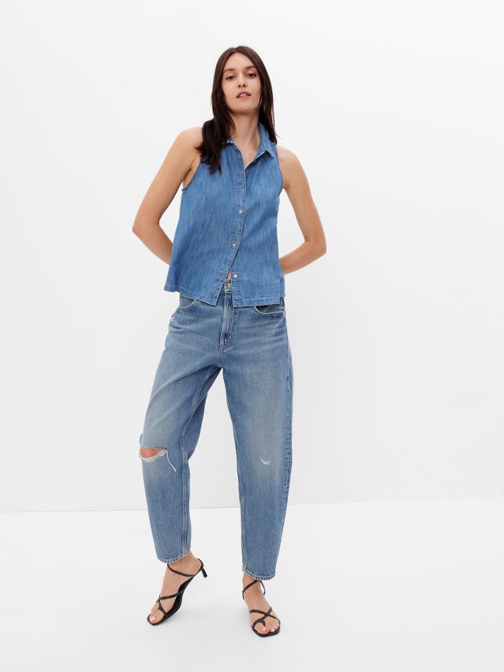 100% Organic Cotton Denim Halter Shirt With Washwell