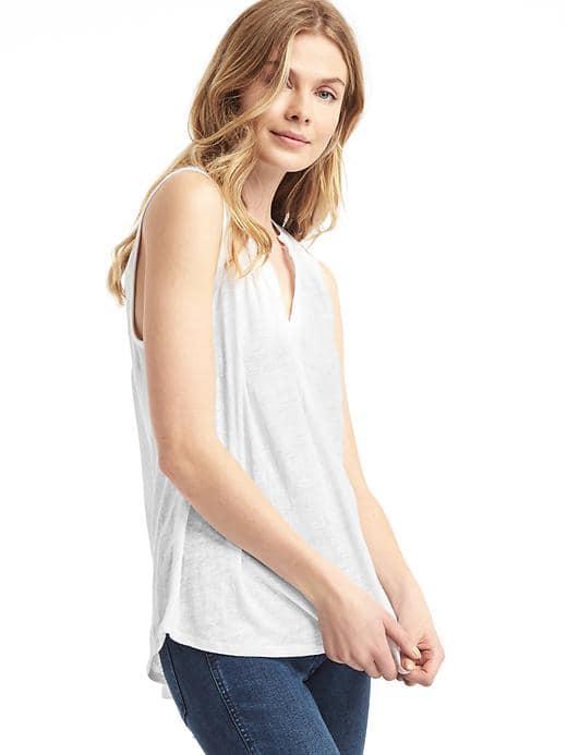 Gap Women Linen Split Neck Tank - White