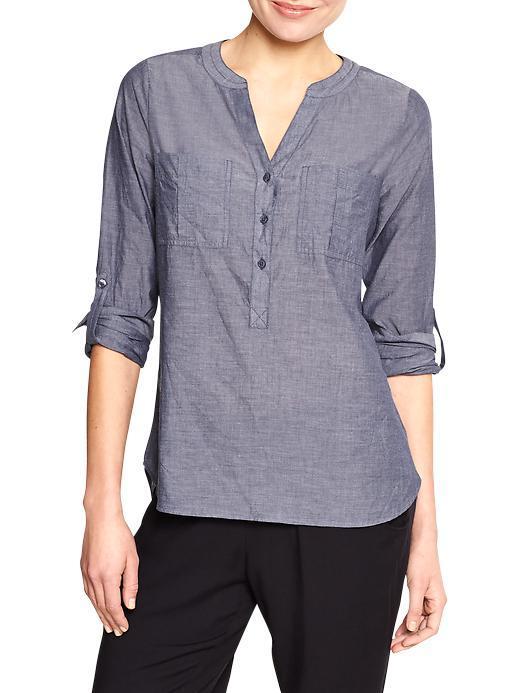 Gap Women Factory Convertible Popover Shirt - Indigo Chambray