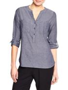 Gap Women Factory Convertible Popover Shirt - Indigo Chambray