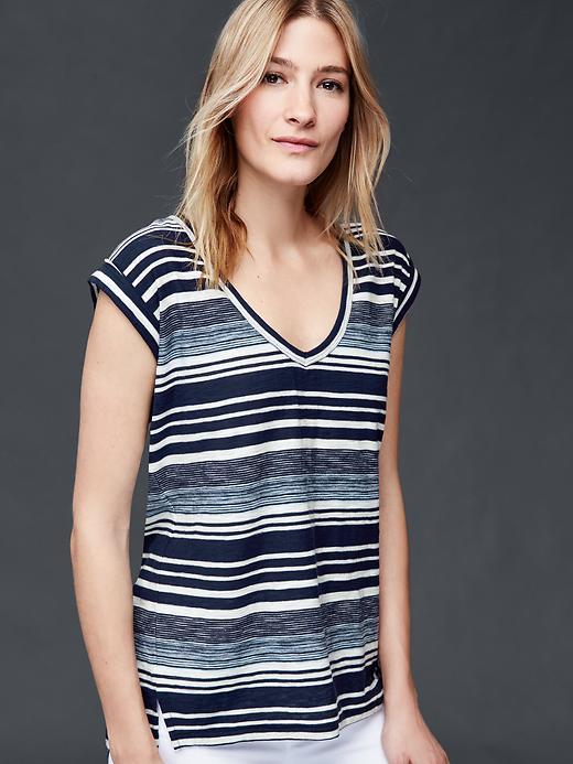 Gap Slub Stripe Roll Sleeve Tee - True Indigo