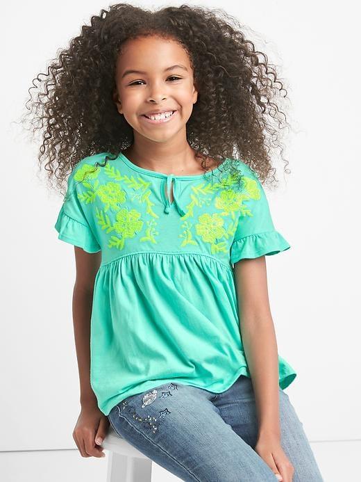 Gap Embroidery Ruffle Tee - Aqua Tide
