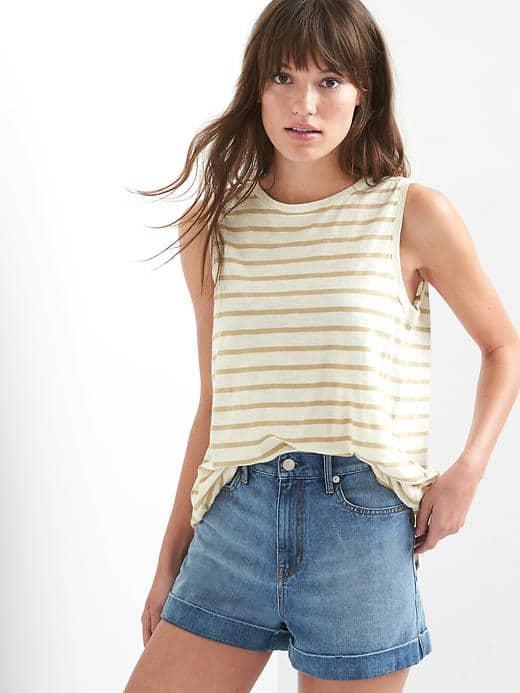 Gap Women Stripe Wrap Back Tank - Oatmeal Stripe