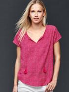 Gap Women Short Sleeve Print Tassel Top - Pink Chevron