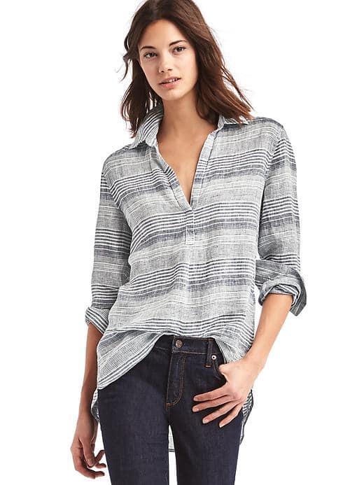 Gap Women Linen Stripe Popover Tunic - Dark Night