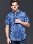 Gap Men Oxford Windowpane Short Sleeve Standard Fit Shirt - Imperial Blue