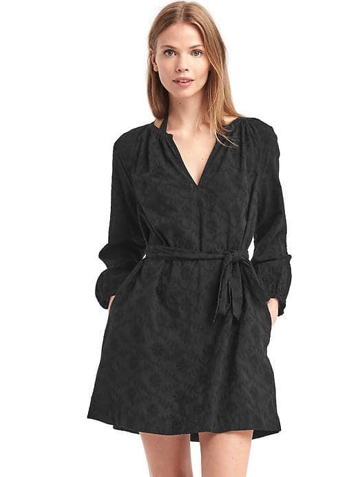 Gap Women Floral Embroidery Tie Belt Dress - True Black