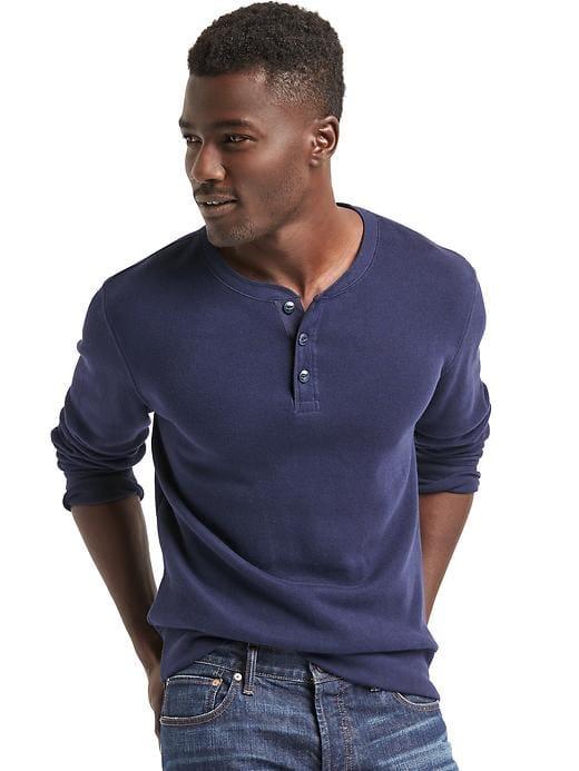 Gap Men French Rib Knit Henley - Dark Night