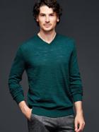 Gap Merino Slub V Neck Sweater Slim Fit - Campus Green
