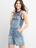 Gap Women Pocket Distressed Shortalls - Light Indigo