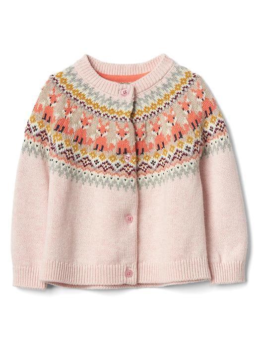 Gap Fox Fair Isle Cardigan - Pink Heather