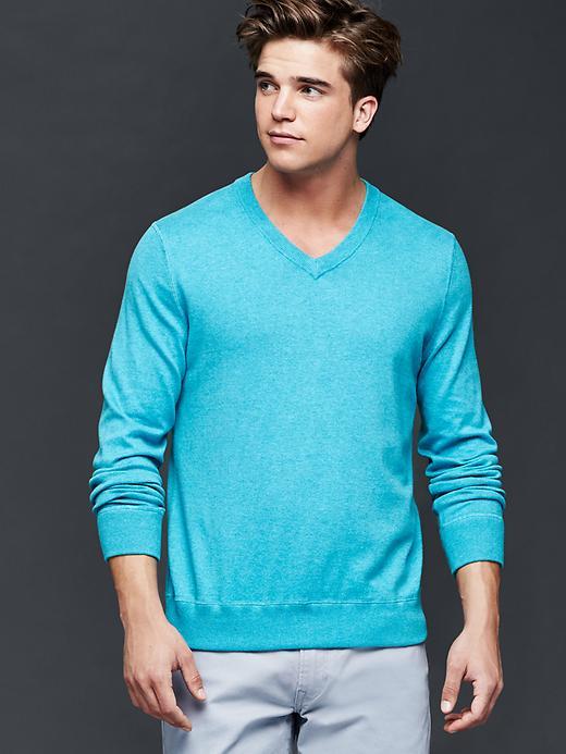 Gap Men Cotton V Neck Sweater - Teal Heather
