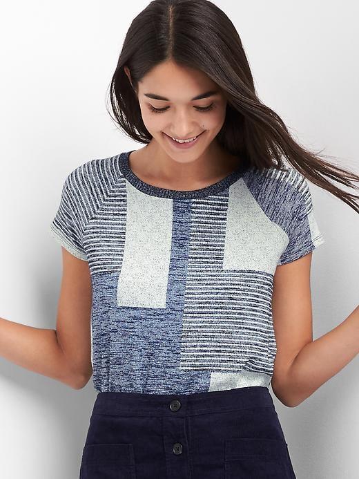 Gap Softspun Geometric Capsleeve Top - Navy Print