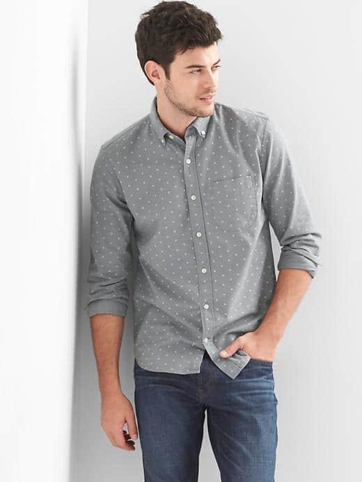 Gap Men Oxford Print Shirt - Medium Dot Gray