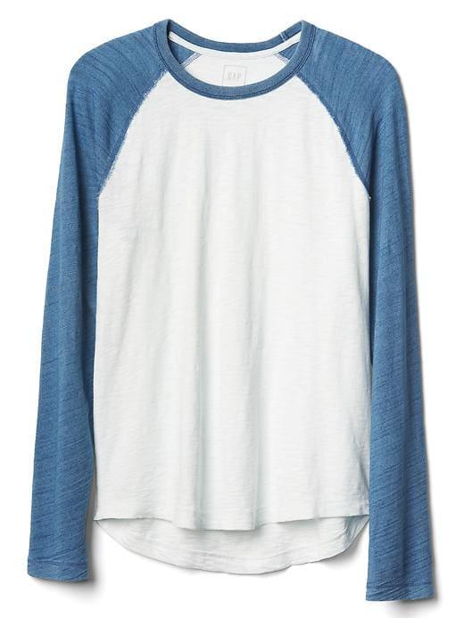 Gap Men Indigo Slub Jersey Baseball Tee - White