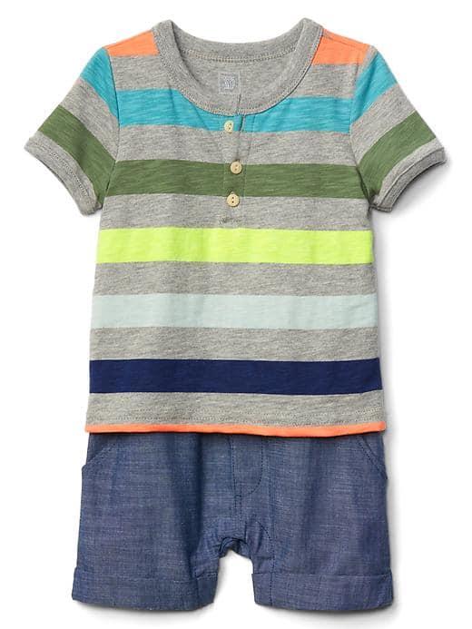 Gap Print Double Layer Shorty One Piece - Multi Stripe