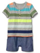 Gap Print Double Layer Shorty One Piece - Multi Stripe