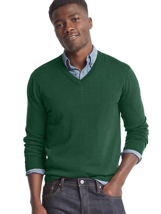Gap Men Merino Wool V Neck Sweater - Pine Green