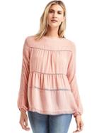 Gap Embroidered Trim Peasant Blouse - Pink Dust