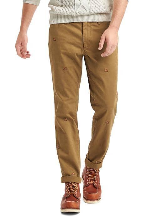Gap Men Vintage Wash Embroidered Slim Fit Khakis - Palomino Brown