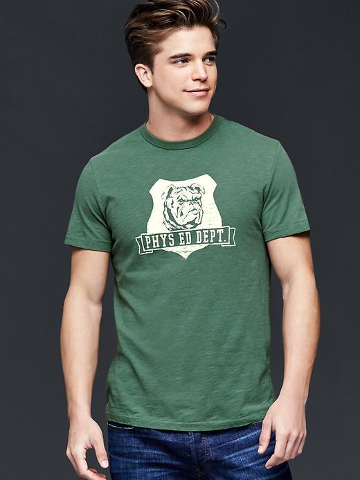 Gap Men Athletic Bulldog Graphic Crew T Shirt - Cucumber Peel