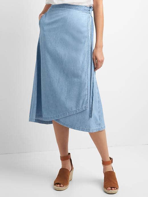 Gap Women Tencel Denim Wrap Skirt - Light Indigo