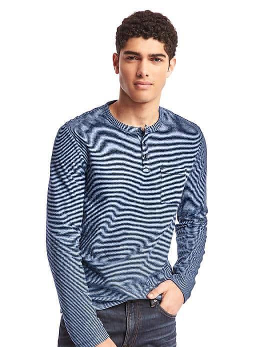 Gap Men Double Face Stripe Long Sleeve Henley - Dark Night