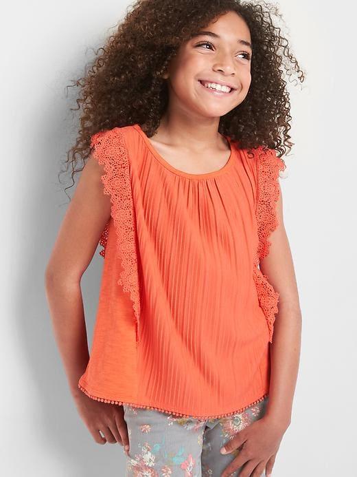 Gap Pleat Crochet Ruffle Tee - Blood Orange