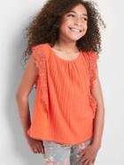 Gap Pleat Crochet Ruffle Tee - Blood Orange
