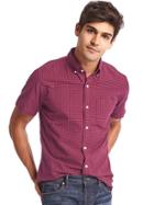 Gap Men Oxford Micro Gingham Short Sleeve Standard Fit Shirt - Pinot Noir