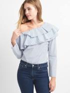 Gap Women One Shoulder Ruffle Top - Cool Blue Stripe