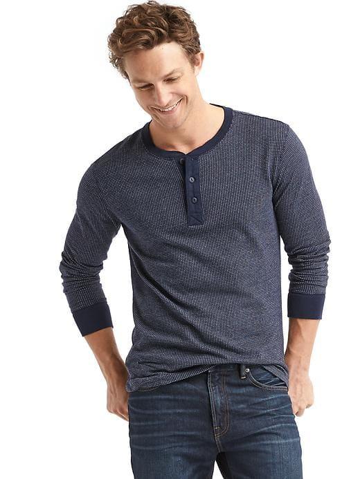 Gap Men Jacquard Long Sleeve Henley - Navy