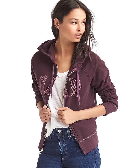 Gap Women Metallic Logo Zip Hoodie - Rich Wine