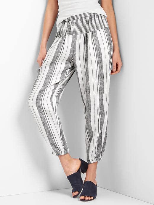 Gap Women Linen Stripe Joggers - Black Stripe