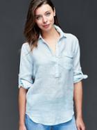 Gap Women Linen Stripe Henley - Aqua Stripe