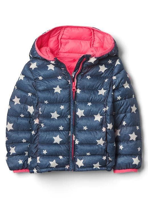 Gap Coldcontrol Lite Print Puffer Hoodie - Indigo Star Print