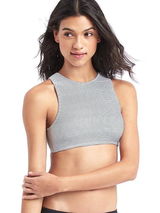 Gap Women Stripe High Neck Criss Cross Bikini Top - White Stripe