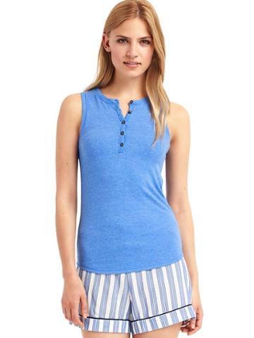 Gap Women Ribbed Henley Tank - Blue Allure