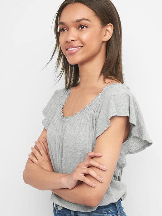 Gap Women Smocked Flutter Sleeve Top - Heather Grey