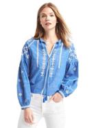 Gap Women Embroidered Split Neck Blouse - Blue