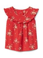 Gap Floral Dobby Ruffle Top - Red Floral Print